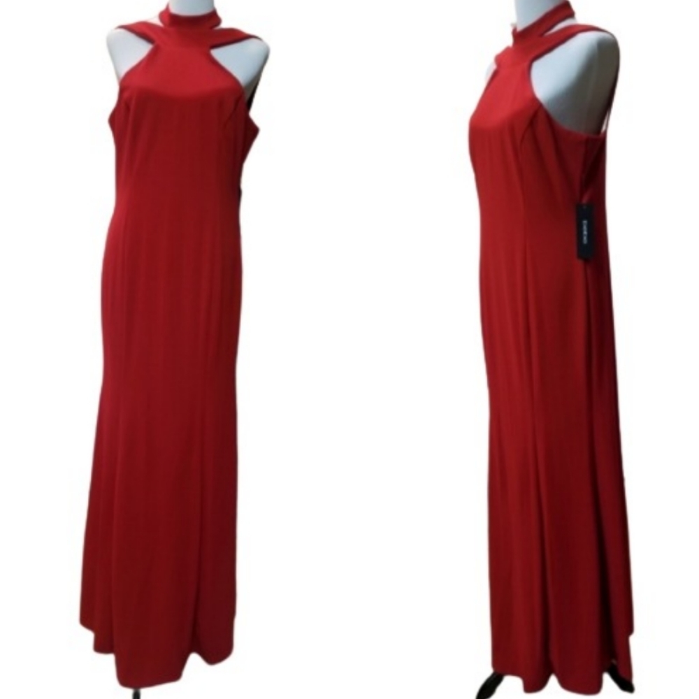 🆕️⬇️🎉HOST PICK🎉bebe Red Double Strap Halter Choker Gown